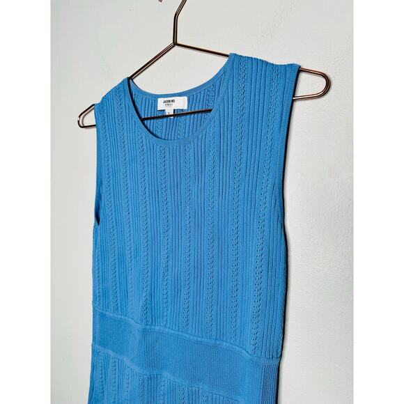 JASON WU Women's Blue Knit Sleeveless Ribbed Texture Crewneck Dress Size Large - Picture 4 of 8